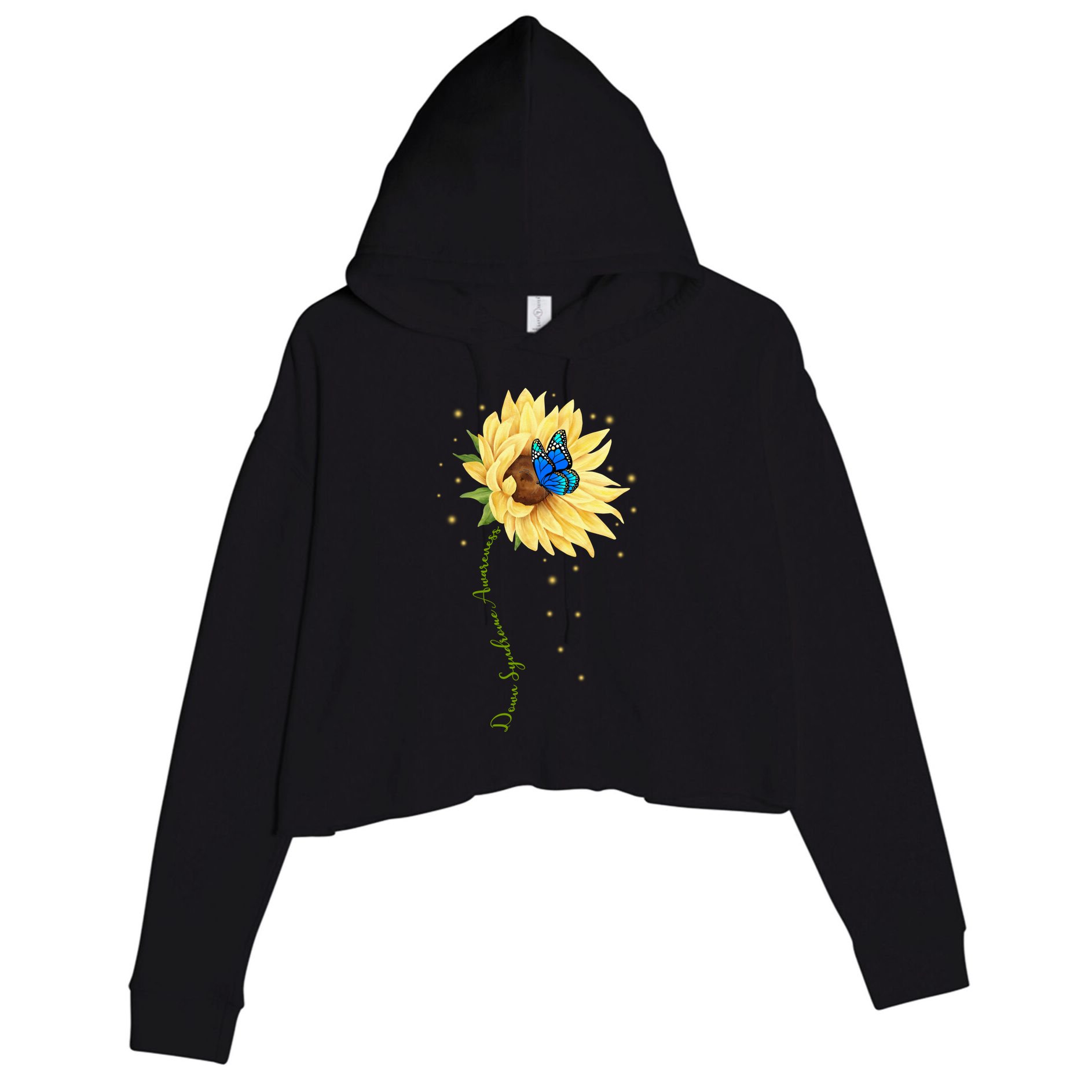 Down Syndrome Awareness Sunflower Butterfly Crop Fleece Hoodie