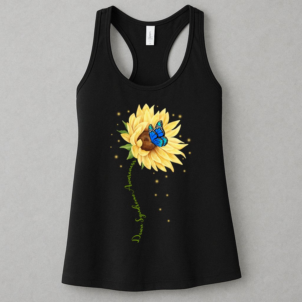 Down Syndrome Awareness Sunflower Butterfly Womens Tank Top