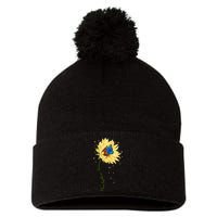 Down Syndrome Awareness Sunflower Butterfly Pom Pom 12in Knit Beanie