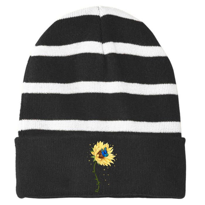 Down Syndrome Awareness Sunflower Butterfly Striped Beanie with Solid Band