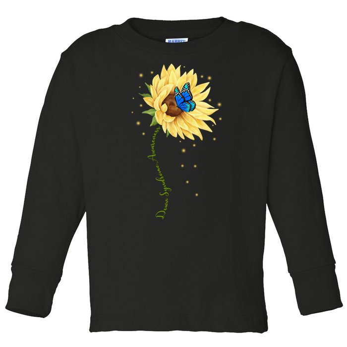 Down Syndrome Awareness Sunflower Butterfly Toddler Long Sleeve Shirt