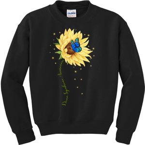 Down Syndrome Awareness Sunflower Butterfly Kids Sweatshirt