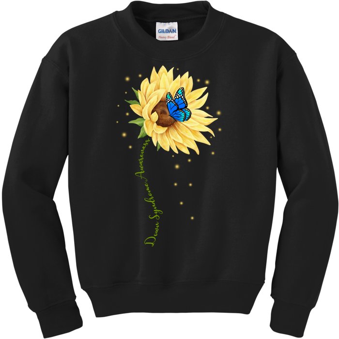 Down Syndrome Awareness Sunflower Butterfly Kids Sweatshirt