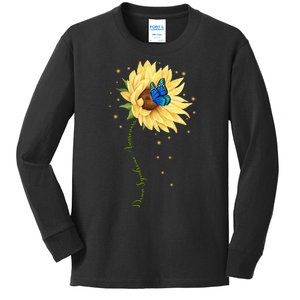 Down Syndrome Awareness Sunflower Butterfly Kids Long Sleeve Shirt