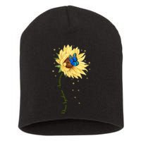 Down Syndrome Awareness Sunflower Butterfly Short Acrylic Beanie