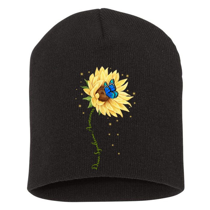 Down Syndrome Awareness Sunflower Butterfly Short Acrylic Beanie