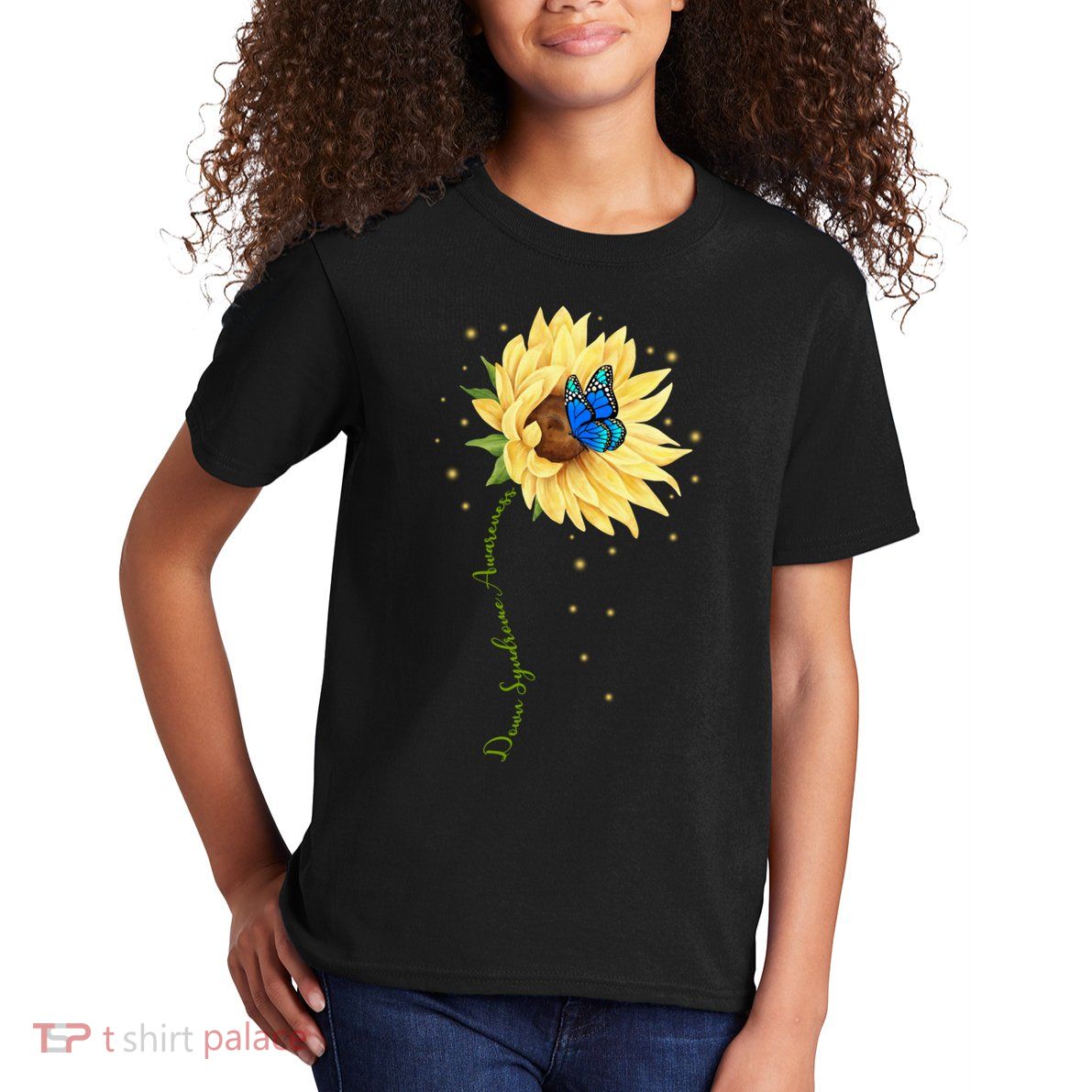 Down Syndrome Awareness Sunflower Butterfly Kids T-Shirt