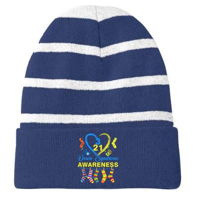 Down Syndrome Awareness Colorful Socks Striped Beanie with Solid Band