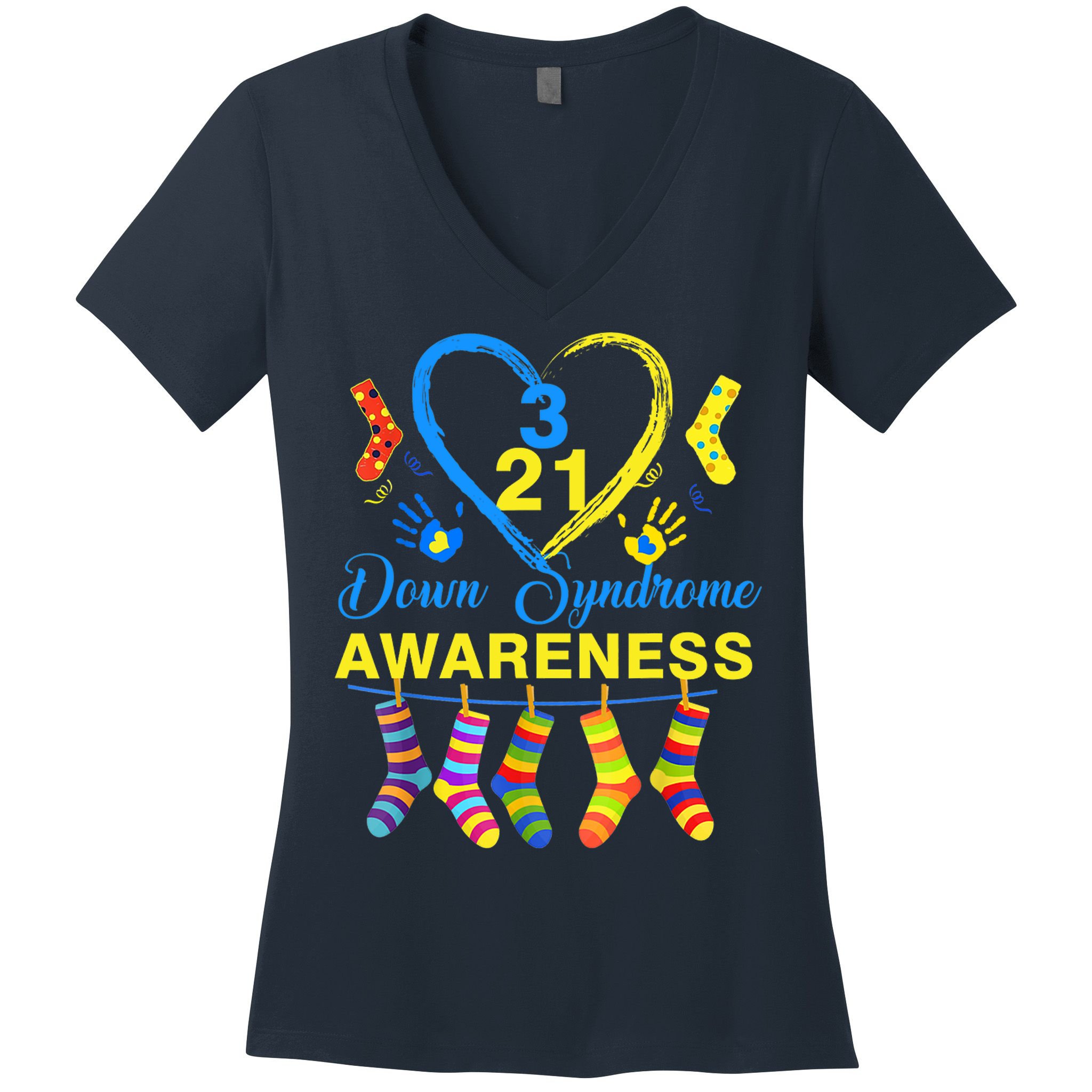 Down Syndrome Awareness Colorful Socks Women's V-Neck T-Shirt