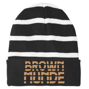 Desi South Asian Brown Munde Indian Striped Beanie with Solid Band