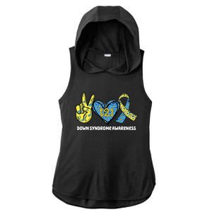 Down Syndrome Awareness T21 Peace Love Ribbon Ladies PosiCharge Tri-Blend Wicking Draft Hoodie Tank