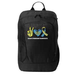 Down Syndrome Awareness T21 Peace Love Ribbon City Backpack