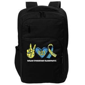 Down Syndrome Awareness T21 Peace Love Ribbon Impact Tech Backpack