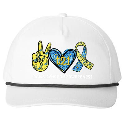 Down Syndrome Awareness T21 Peace Love Ribbon Snapback Five-Panel Rope Hat