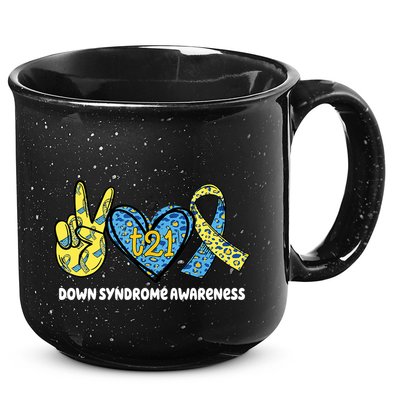 Down Syndrome Awareness T21 Peace Love Ribbon 15oz Campfire Ceramic Mug