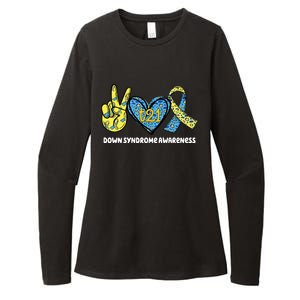 Down Syndrome Awareness T21 Peace Love Ribbon Womens CVC Long Sleeve Shirt