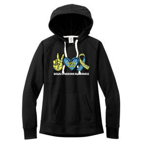 Down Syndrome Awareness T21 Peace Love Ribbon Women's Fleece Hoodie