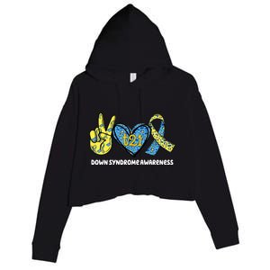 Down Syndrome Awareness T21 Peace Love Ribbon Crop Fleece Hoodie