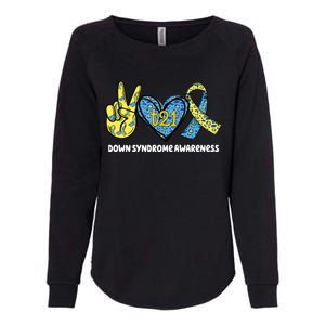 Down Syndrome Awareness T21 Peace Love Ribbon Womens California Wash Sweatshirt