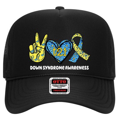 Down Syndrome Awareness T21 Peace Love Ribbon Trucker Hat