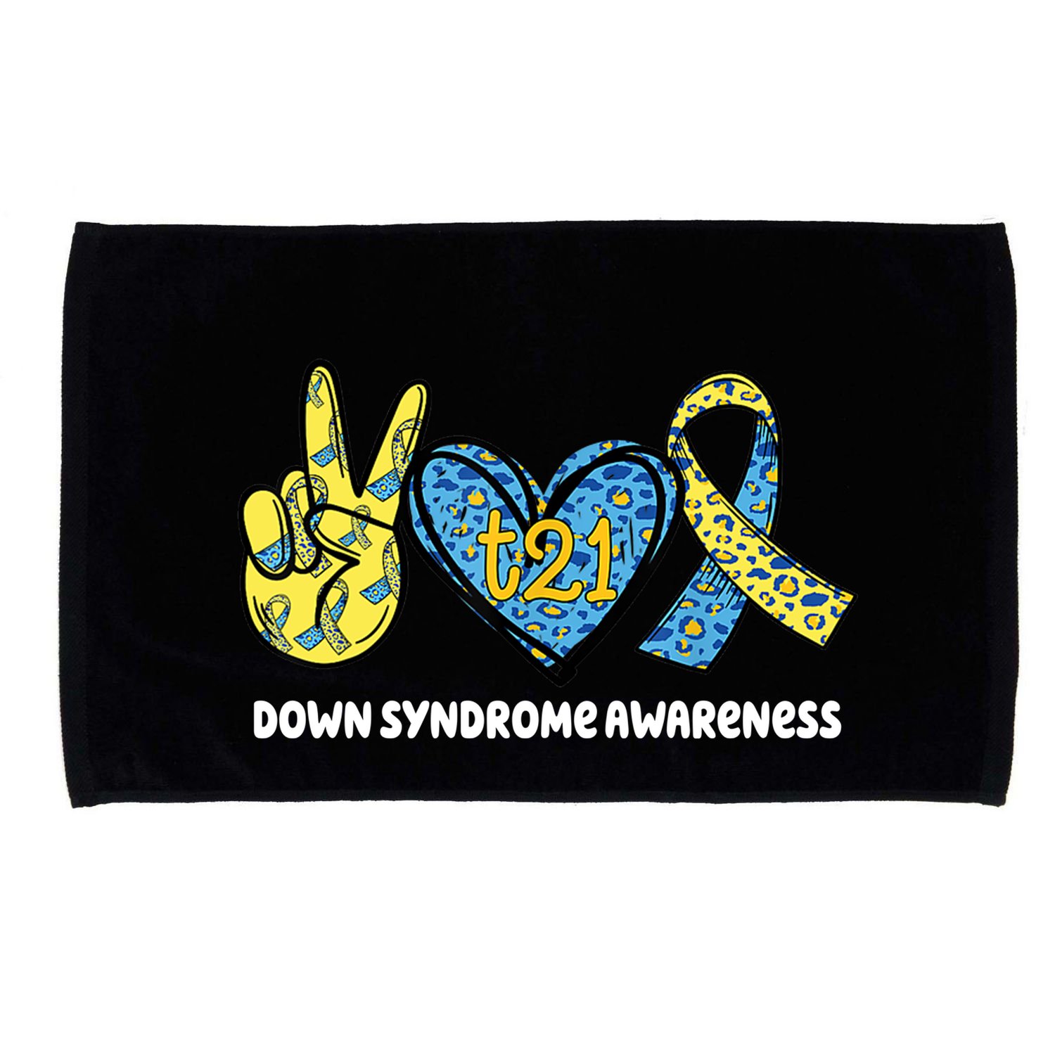 Down Syndrome Awareness T21 Peace Love Ribbon Microfiber Hand Towel