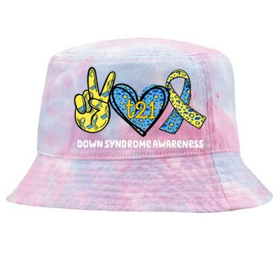 Down Syndrome Awareness T21 Peace Love Ribbon Tie-Dyed Bucket Hat