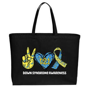 Down Syndrome Awareness T21 Peace Love Ribbon Cotton Canvas Jumbo Tote