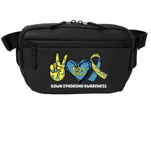 Down Syndrome Awareness T21 Peace Love Ribbon Crossbody Pack