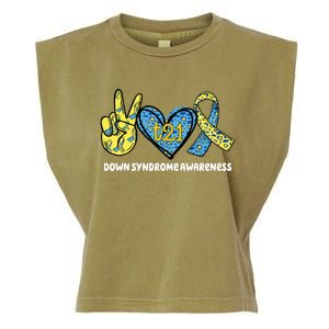 Down Syndrome Awareness T21 Peace Love Ribbon Garment-Dyed Women's Muscle Tee