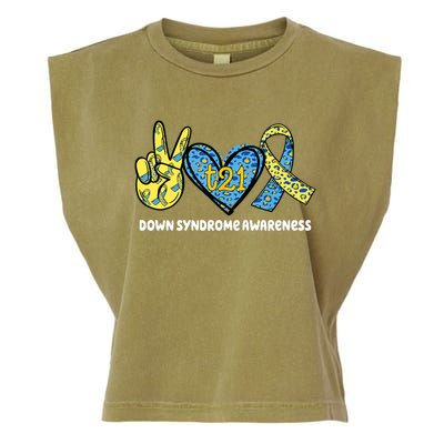 Down Syndrome Awareness T21 Peace Love Ribbon Garment-Dyed Women's Muscle Tee