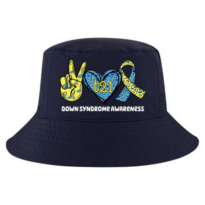 Down Syndrome Awareness T21 Peace Love Ribbon Cool Comfort Performance Bucket Hat