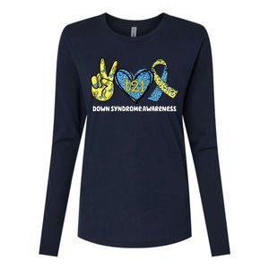 Down Syndrome Awareness T21 Peace Love Ribbon Womens Cotton Relaxed Long Sleeve T-Shirt