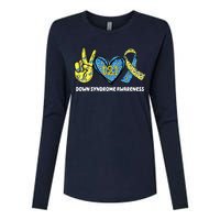 Down Syndrome Awareness T21 Peace Love Ribbon Womens Cotton Relaxed Long Sleeve T-Shirt