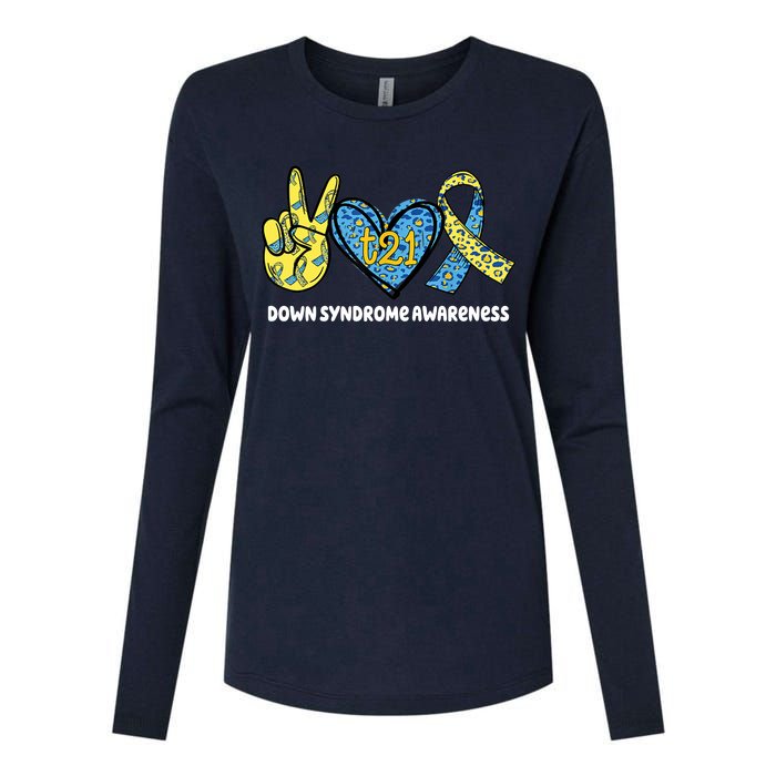 Down Syndrome Awareness T21 Peace Love Ribbon Womens Cotton Relaxed Long Sleeve T-Shirt