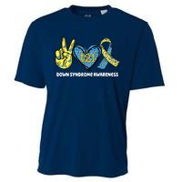 Down Syndrome Awareness T21 Peace Love Ribbon Cooling Performance Crew T-Shirt