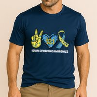 Down Syndrome Awareness T21 Peace Love Ribbon Performance Shirt