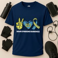 Down Syndrome Awareness T21 Peace Love Ribbon Performance Shirt