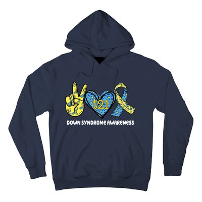 Down Syndrome Awareness T21 Peace Love Ribbon Hoodie