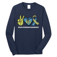 Down Syndrome Awareness T21 Peace Love Ribbon Long Sleeve Shirt