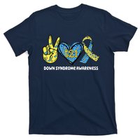 Down Syndrome Awareness T21 Peace Love Ribbon T-Shirt