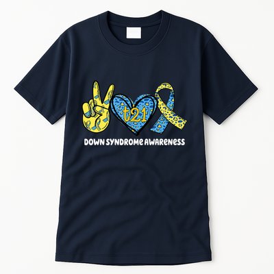 Down Syndrome Awareness T21 Peace Love Ribbon Tall T-Shirt