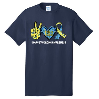 Down Syndrome Awareness T21 Peace Love Ribbon Tall T-Shirt