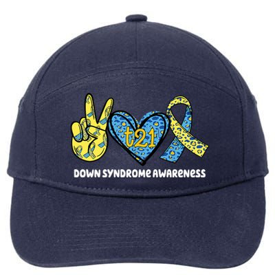 Down Syndrome Awareness T21 Peace Love Ribbon 7-Panel Snapback Hat