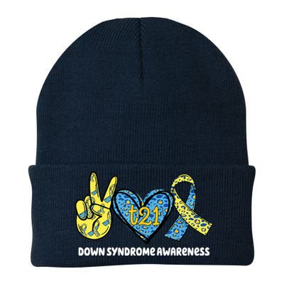 Down Syndrome Awareness T21 Peace Love Ribbon Knit Cap Winter Beanie