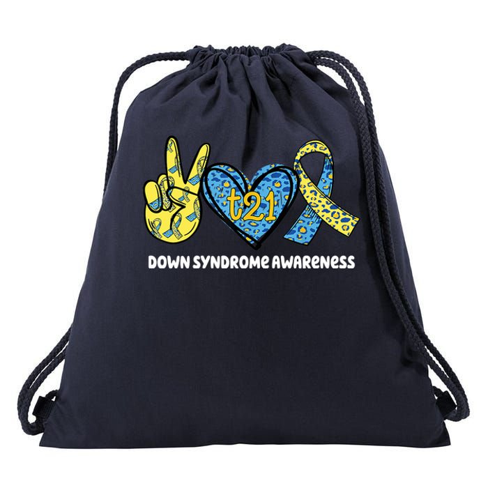 Down Syndrome Awareness T21 Peace Love Ribbon Drawstring Bag