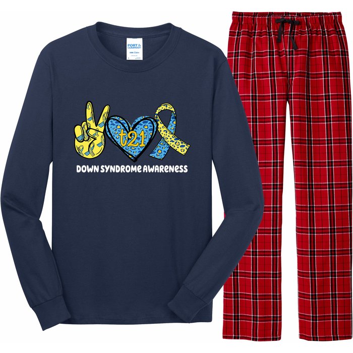 Down Syndrome Awareness T21 Peace Love Ribbon Long Sleeve Pajama Set