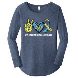 Down Syndrome Awareness T21 Peace Love Ribbon Women's Perfect Tri Tunic Long Sleeve Shirt