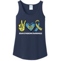 Down Syndrome Awareness T21 Peace Love Ribbon Ladies Essential Tank