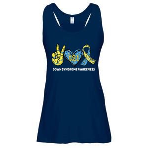 Down Syndrome Awareness T21 Peace Love Ribbon Ladies Essential Flowy Tank