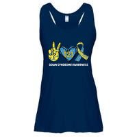 Down Syndrome Awareness T21 Peace Love Ribbon Ladies Essential Flowy Tank